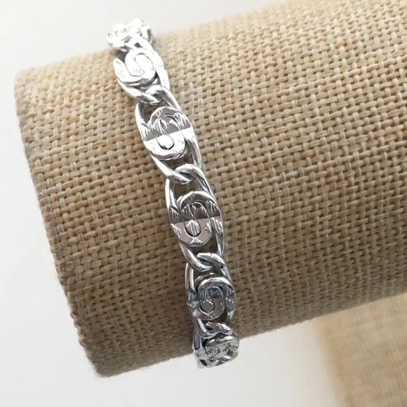 Classic Silver Etched S Link Bracelet - Picture 3 of 5